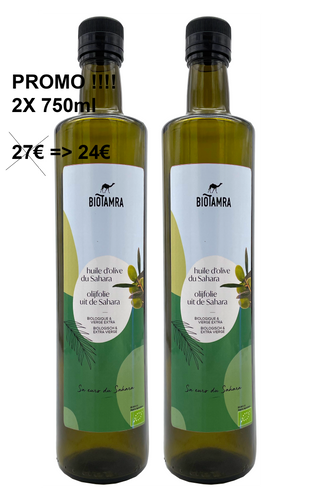 Huile d’olive vierge extra du Sahara (Bio) / Olijfolie extra vierge uit de Sahara, Algerije / 2x 750ml